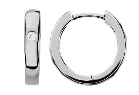 18K Gold Round Natural Diamond Accented Hinged Hoop Earrings