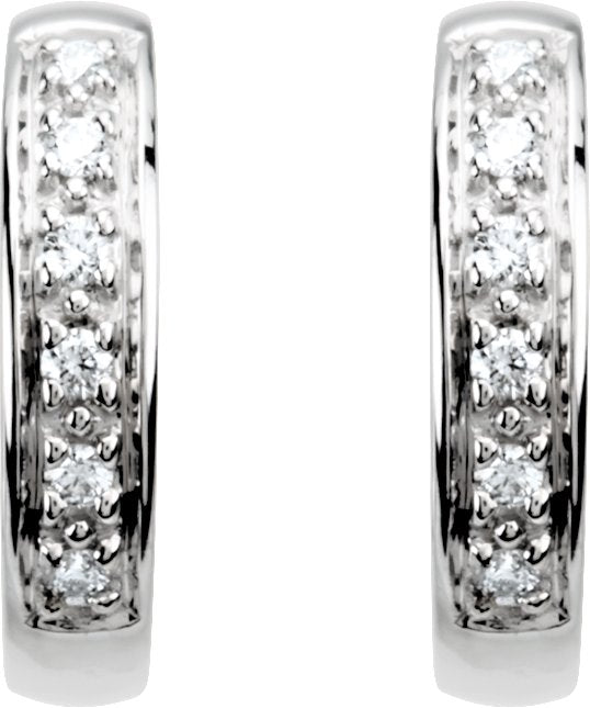 14K Gold Round Natural Diamond Accented Hoop Earrings – 1.2-1.75mm Stones - White Gold - view 2