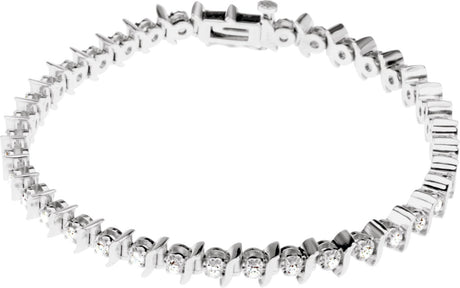14K Gold Round Natural Diamond Accented Line Bracelet II - White Gold