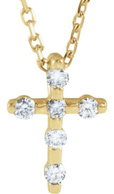 14K Gold Round Natural Diamond Accented Cross Necklace or Pendant – up to 0.08 CTW - Yellow Gold