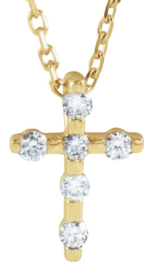 14K Gold Round Natural Diamond Accented Cross Necklace or Pendant – up to 0.08 CTW - Yellow Gold