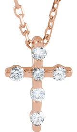 14K Gold Round Natural Diamond Accented Cross Necklace or Pendant – up to 0.08 CTW - Rose Gold