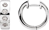 14K Gold Round Natural Diamond Accented Hoop Earrings – 2.1mm Stones - White Gold