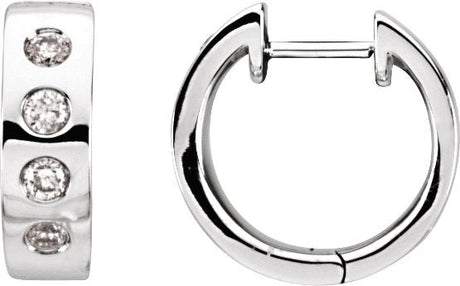 14K Gold Round Natural Diamond Accented Hoop Earrings – 2.1mm Stones - White Gold