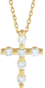 14K Gold Round Natural Diamond Accented Cross Necklace or Pendant – up to 0.08 CTW - Yellow Gold