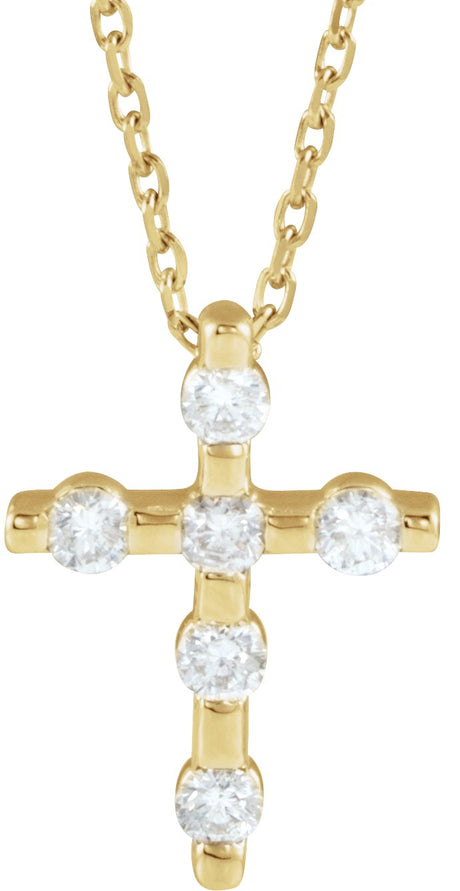 14K Gold Round Natural Diamond Accented Cross Necklace or Pendant – up to 0.08 CTW - Yellow Gold