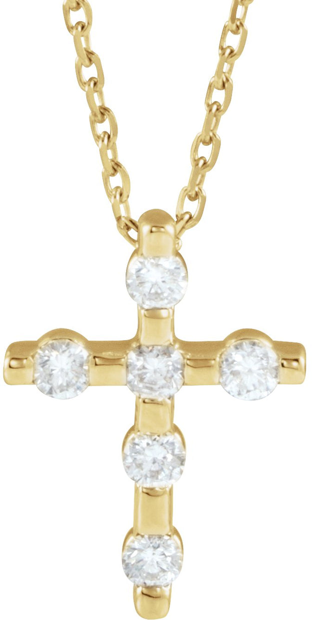 14K Gold Round Natural Diamond Accented Cross Necklace or Pendant – up to 0.08 CTW - Yellow Gold