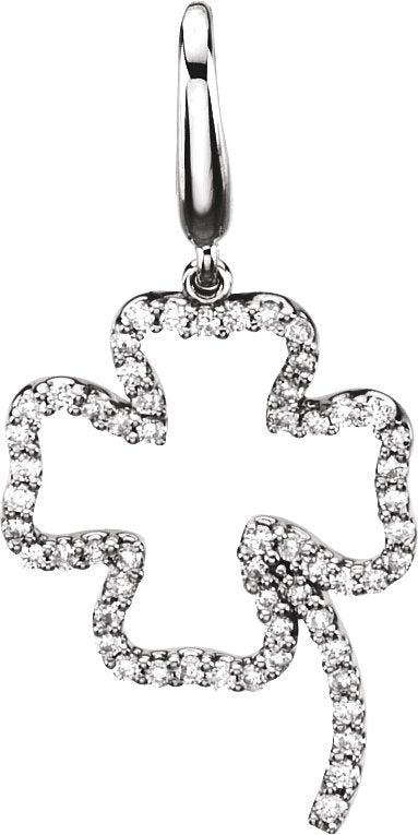 14K Gold Round Natural Diamond Four-Leaf Clover Pendant