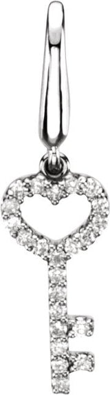 14K Gold Round Natural Diamond Heart & Key Pendant