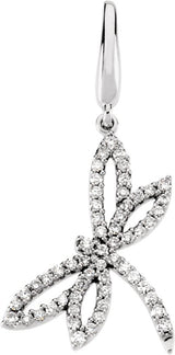 14K Gold Round Natural Diamond Dragonfly Pendant