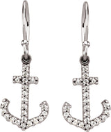 14K Gold Round Natural Diamond Accented Anchor Earrings - view 2