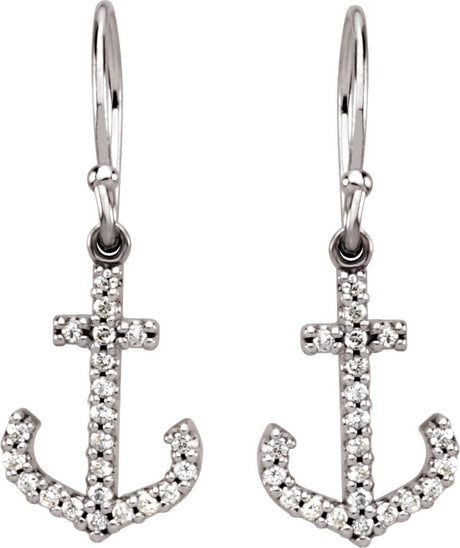 14K Gold Round Natural Diamond Accented Anchor Earrings - view 2