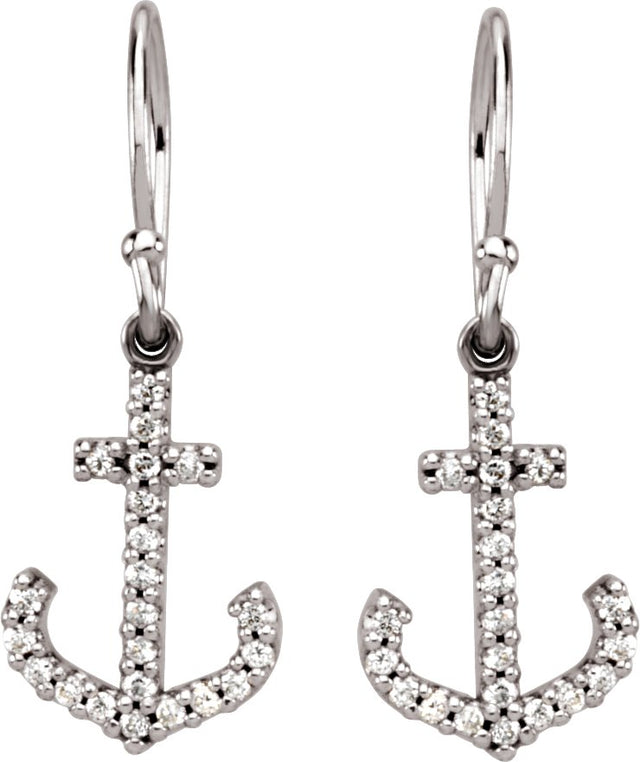 14K Gold Round Natural Diamond Accented Anchor Earrings - view 2