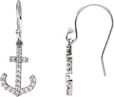 14K Gold Round Natural Diamond Accented Anchor Earrings
