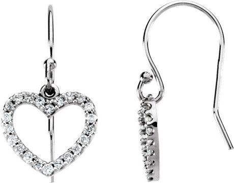 14K Gold Round Natural Diamond Accented Heart Earrings - White Gold
