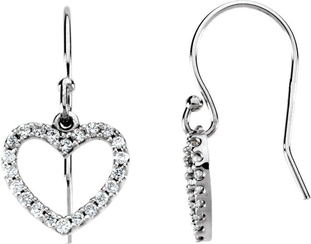 14K Gold Round Natural Diamond Accented Heart Earrings - White Gold