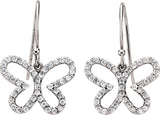 14K Gold Round Natural Diamond Accented Butterfly Earrings