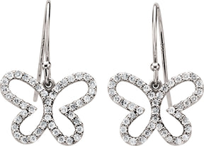 14K Gold Round Natural Diamond Accented Butterfly Earrings