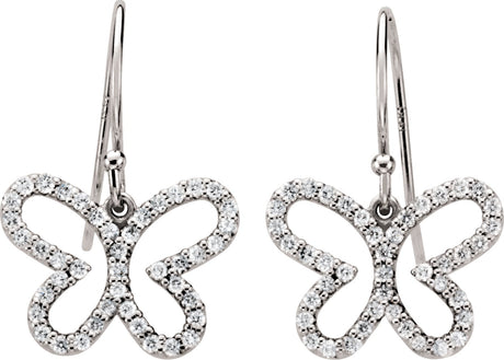 14K Gold Round Natural Diamond Accented Butterfly Earrings