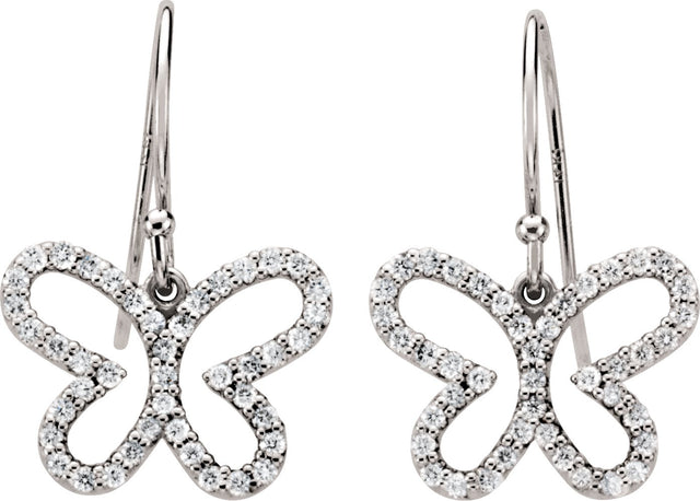 14K Gold Round Natural Diamond Accented Butterfly Earrings