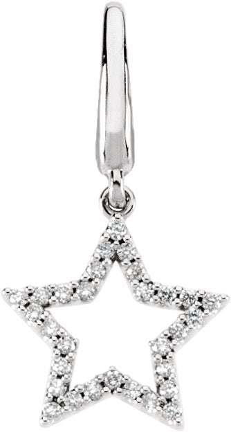 14K Gold Round Natural Diamond Accented Star Pendant – 1/8 CTW - White Gold