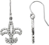 14K Gold Round Natural Diamond Fleur-de-lis Earrings - White Gold - view 3