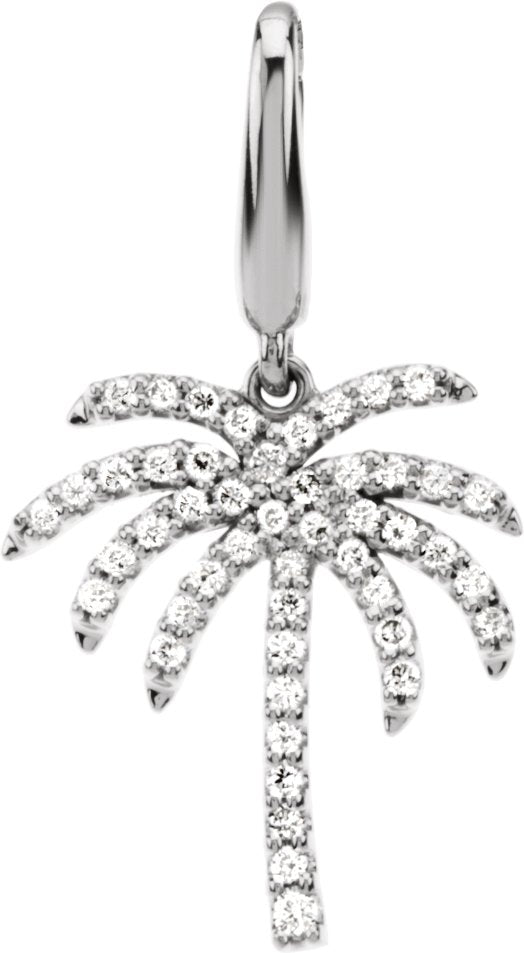 14K Gold Round Natural Diamond Palm Tree Pendant