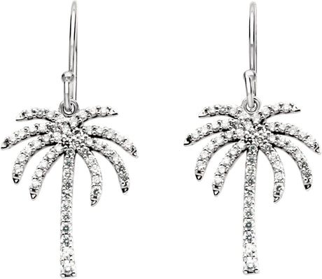 14K Gold Round Natural Diamond Palm Tree Earrings - view 2