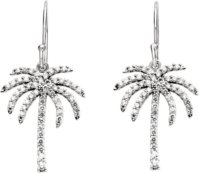 14K Gold Round Natural Diamond Palm Tree Earrings - view 2