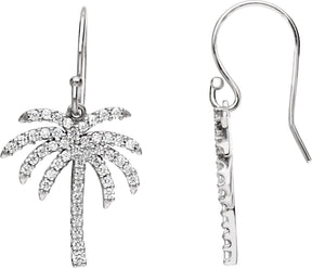 14K Gold Round Natural Diamond Palm Tree Earrings