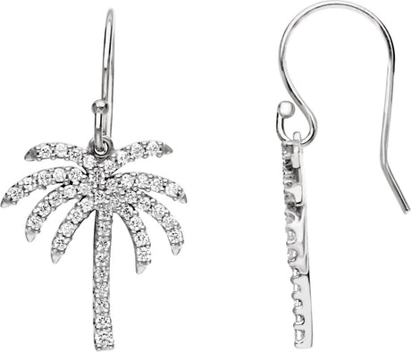14K Gold Round Natural Diamond Palm Tree Earrings