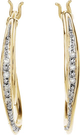 14K Gold Natural Diamond Accented Hoop Earrings - Yellow Gold - view 2
