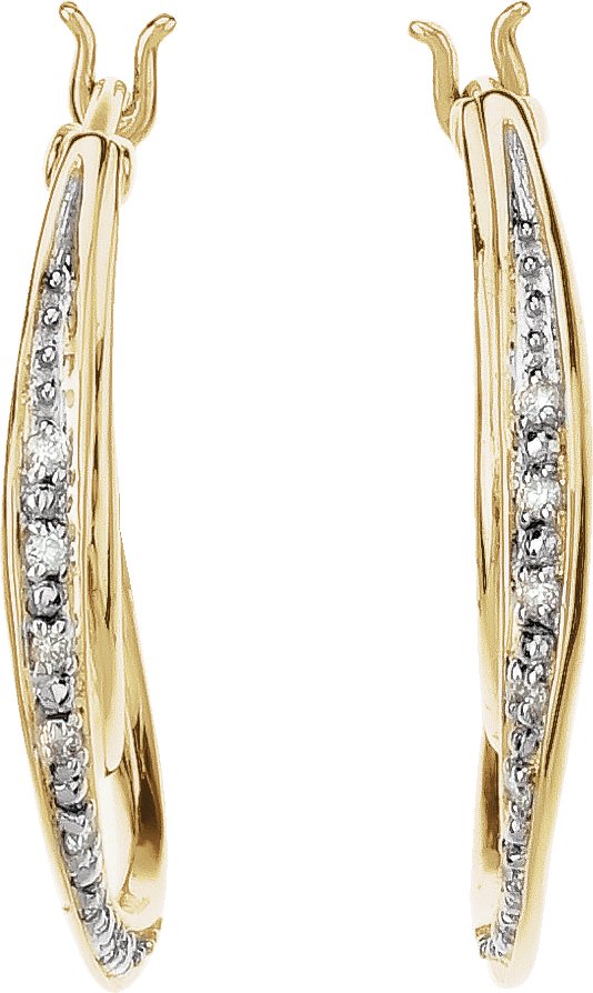 14K Gold Natural Diamond Accented Hoop Earrings - Yellow Gold - view 2