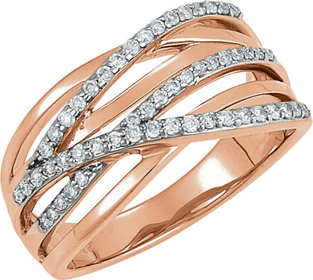 14K Gold Round Natural Diamond Criss-Cross Ring – 1/3 CTW