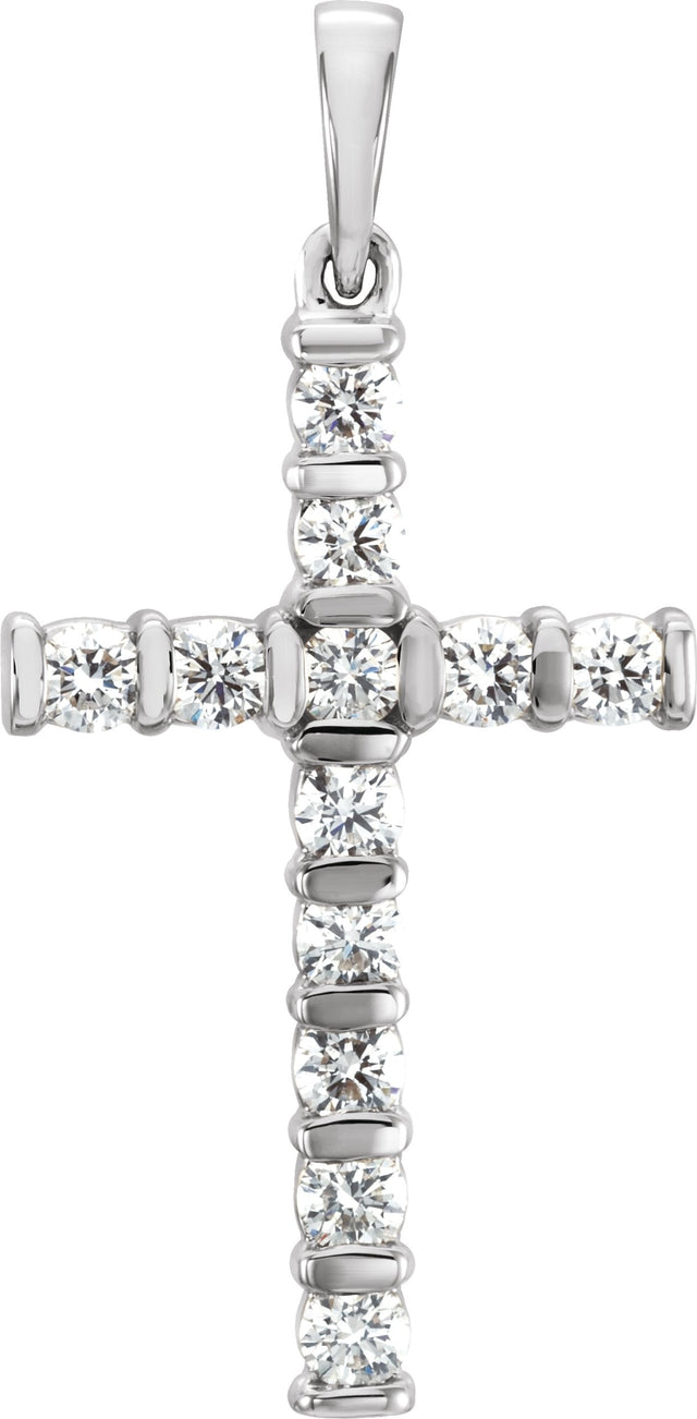14K Gold Round Natural Diamond Cross Pendant – 3/4 CTW · 2.5mm Stones