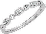 14K Gold Round Natural Diamond Accented Stackable Ring – 1/8 CTW - White Gold