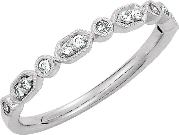 14K Gold Round Natural Diamond Accented Stackable Ring – 1/8 CTW - White Gold