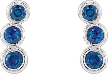 Platinum Round Lab-Grown Blue Sapphire Three-Stone Ear Climbers - view 2