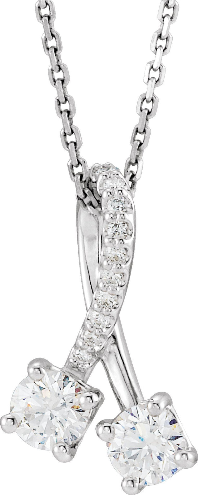 Platinum Round Natural Diamond Two-Stone Necklace or Pendant