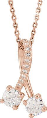 14K Gold Round Natural Diamond Two-Stone Necklace or Pendant - Rose Gold