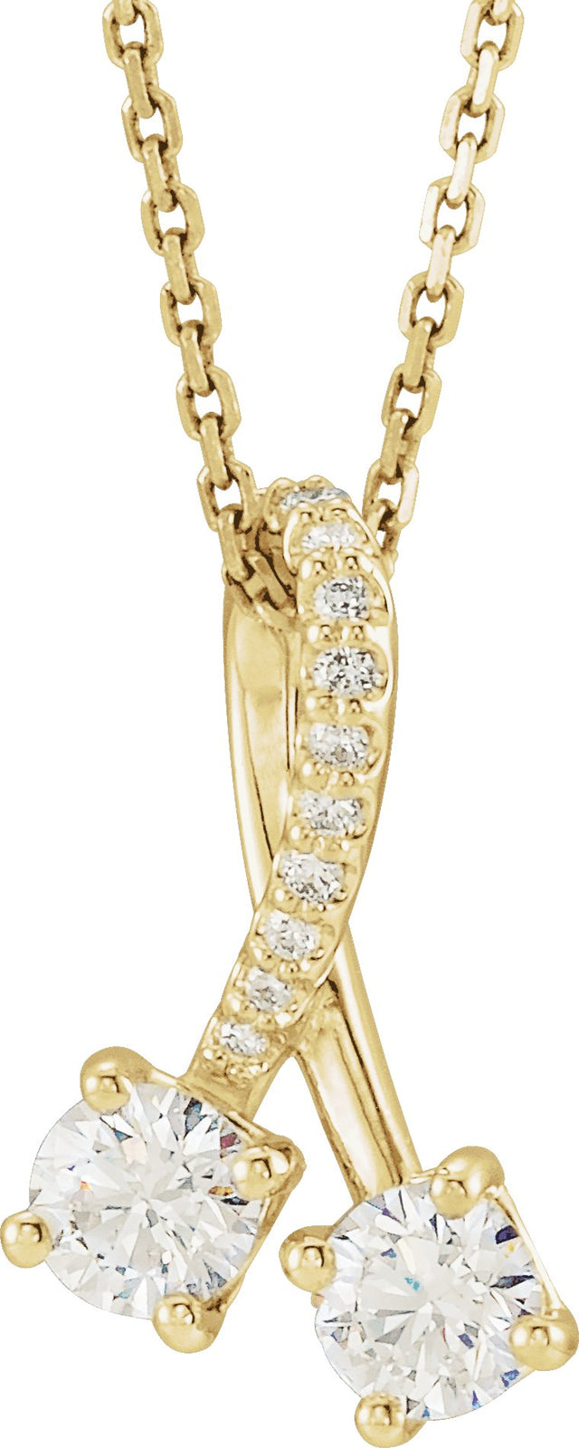 14K Gold Round Natural Diamond Two-Stone Necklace or Pendant - Yellow Gold