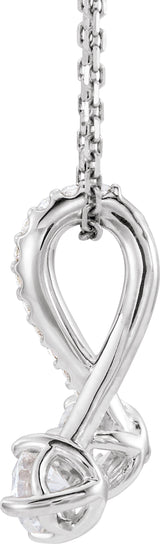 14K Gold Round Natural Diamond Two-Stone Necklace or Pendant - White Gold - view 2