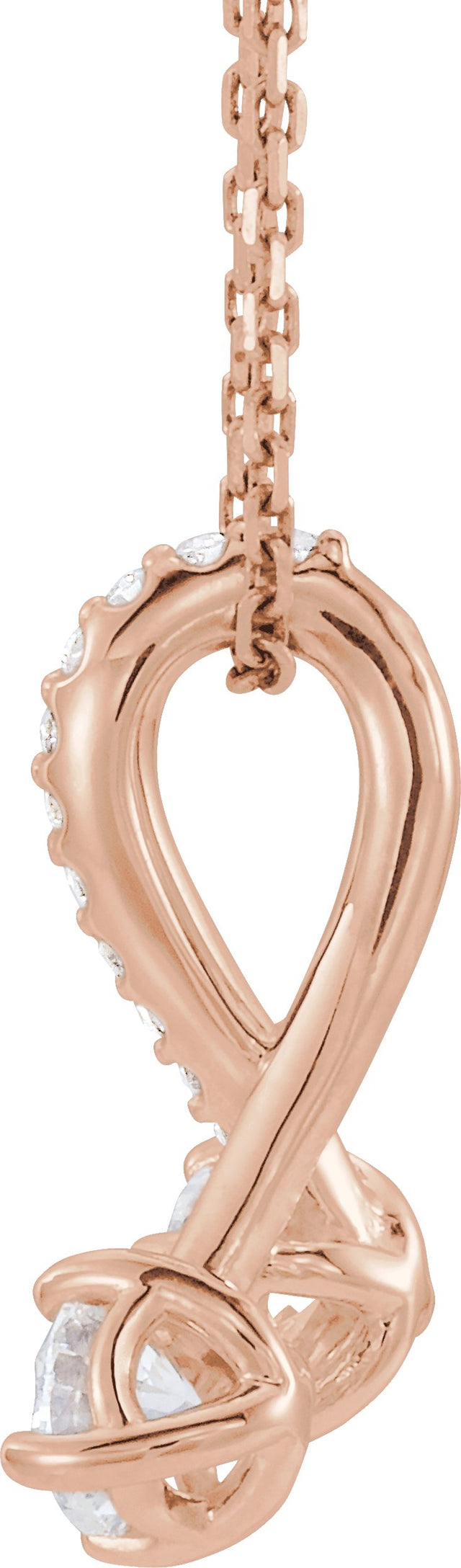 14K Gold Round Natural Diamond Two-Stone Necklace or Pendant - Rose Gold - view 2