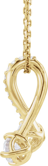 14K Gold Round Natural Diamond Two-Stone Necklace or Pendant - Yellow Gold - view 2