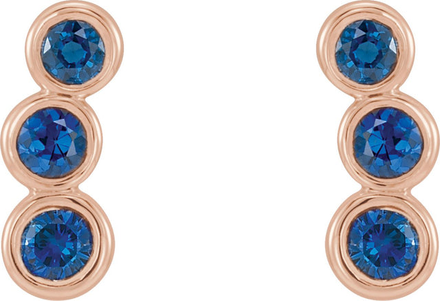 14K Gold Round Natural Blue Sapphire Three-Stone Ear Climbers - Rose Gold - view 2