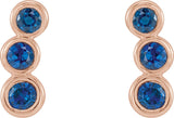 14K Gold Round Lab-Grown Blue Sapphire Three-Stone Ear Climbers - Rose Gold - view 2