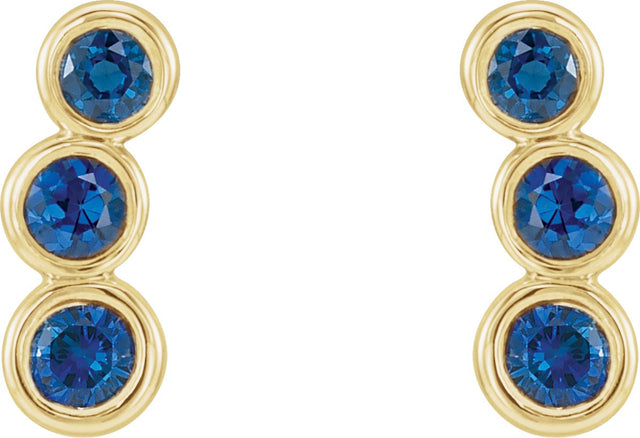 14K Gold Round Lab-Grown Blue Sapphire Three-Stone Ear Climbers - Yellow Gold - view 2