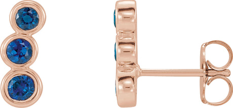 14K Gold Round Natural Blue Sapphire Three-Stone Ear Climbers - Rose Gold