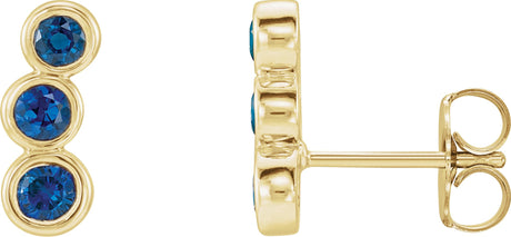 14K Gold Round Natural Blue Sapphire Three-Stone Ear Climbers - Yellow Gold