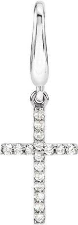 14K Gold Round Natural Diamond Petite Cross Pendant - White Gold